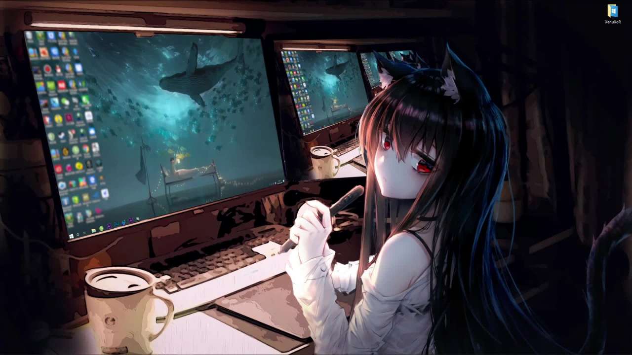 Видео Живые обои Anime girl at the computer