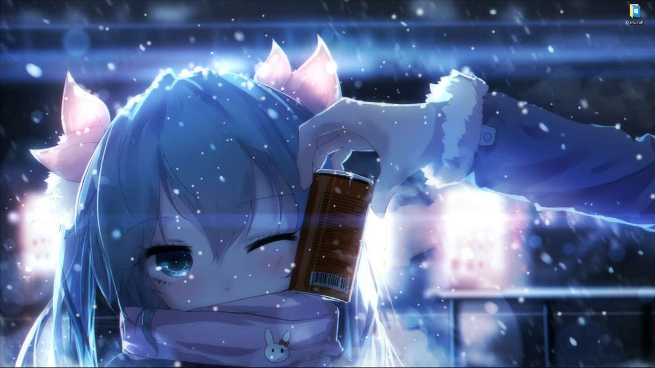 Видео Живые обои Снежная Hatsune Miku с банкой кофе