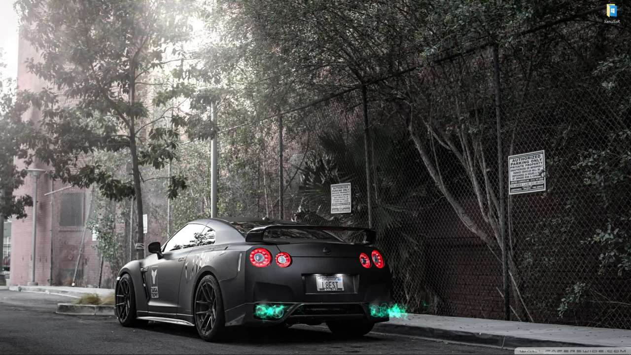 Видео Живые обои Nissan GTR с зеленым выхлопом