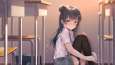 A drenched Yoshiko Tsushima sits on the school floor in the anime Live Love