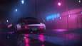 Porsche на дороге под фиолетовыми фонарями