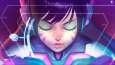 Анимация девушки D.va с фиолетовыми глазами из игры Overwatch