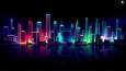 Neon city in bright lights at night