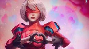 The girl from the game Nier Automata shows a heart