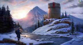 Воин у башни возле реки из The Elder Scrolls V Skyrim