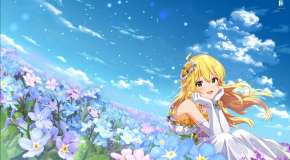 Miki Hoshii in a wedding dress on a field of flowers