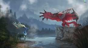 Xerneas and Iveltal on the forest lake