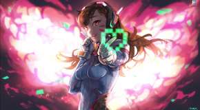 DVa from Overwatch gives a heart