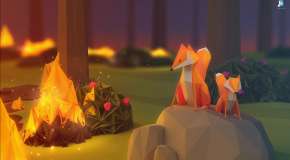 Foxes surrounded by fire in the forest