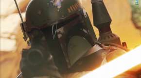 Boba Fett from Star Wars is aiming at you