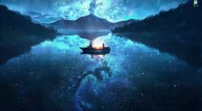 Two in a boat on the lake under the night stars